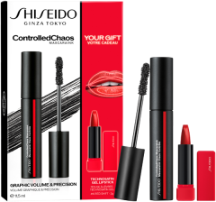 Shiseido Mascara Set = Controlled Chaos Mascaraink Black 11,5 ml + Technosatin Gel Mini Lipstick Red Shift 2 g
